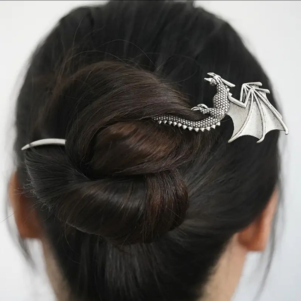Silver Dragon Sword Viking Hair Stick Chopstick Bun Holder